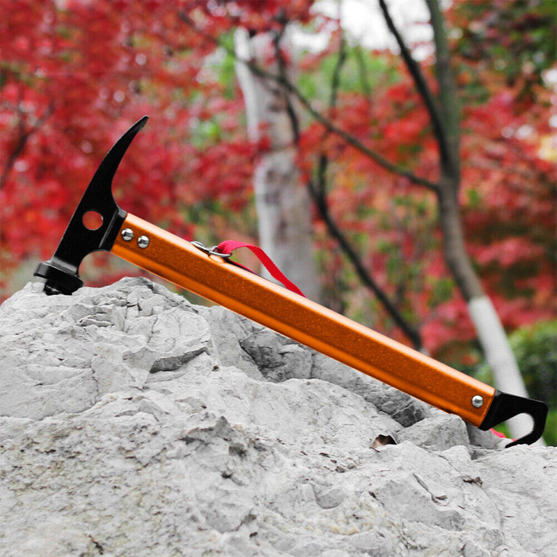 Outdoor Camping Tent Peg Hammer Steel Hiking Stakes Nail Puller (Orange) Newly