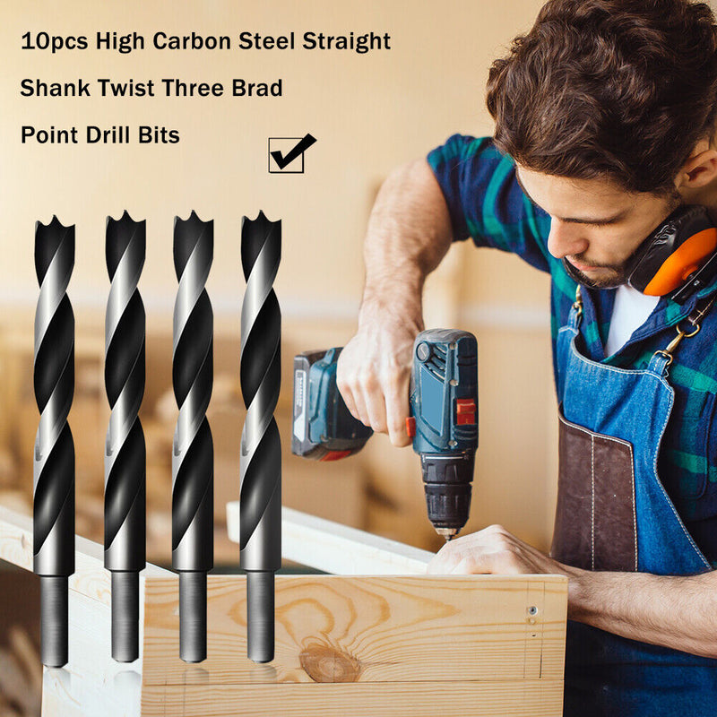 10pcs High Carbon Steel Straight Shank Twist 3 Brad Point Drill Bits (3mm)