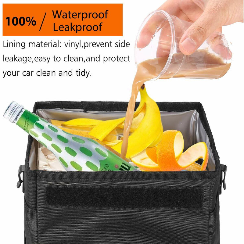 Portable Car Trash Can Garbage Bin Bag Organizer for Vehicles Waterproof Black
