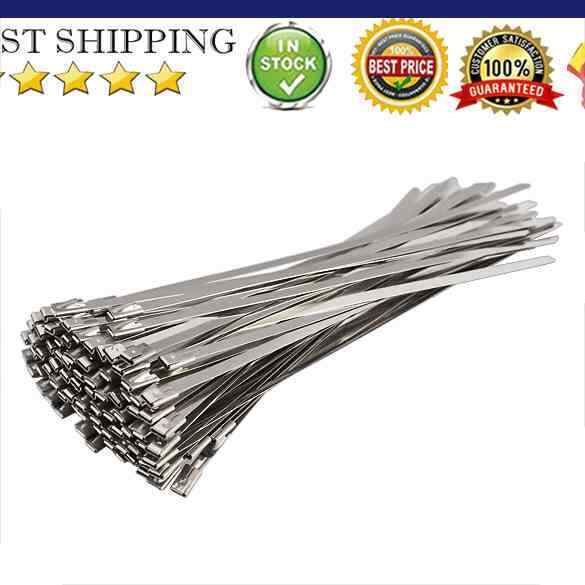 100PCS 4.6x200mm Stainless Steel Exhaust Wrap Coated Locking Cable Zip Ties