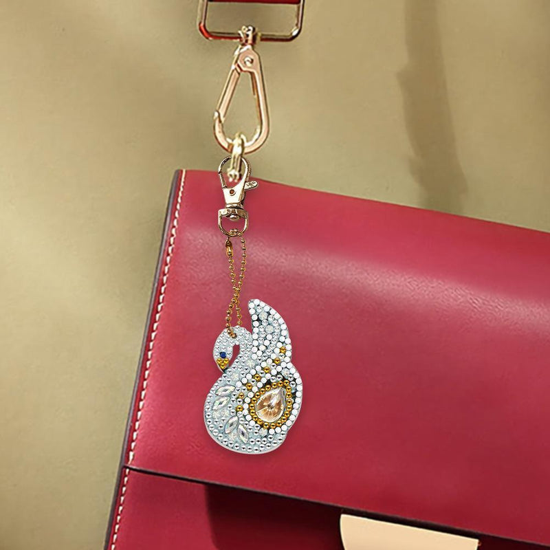 4pcs DIY Full Drill Special Shaped Diamond Painting Swan Shape Keyring Decor