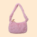 Retro Shoulder Handbags Women Solid Color Plush Underarm Bag Purse (Pink)