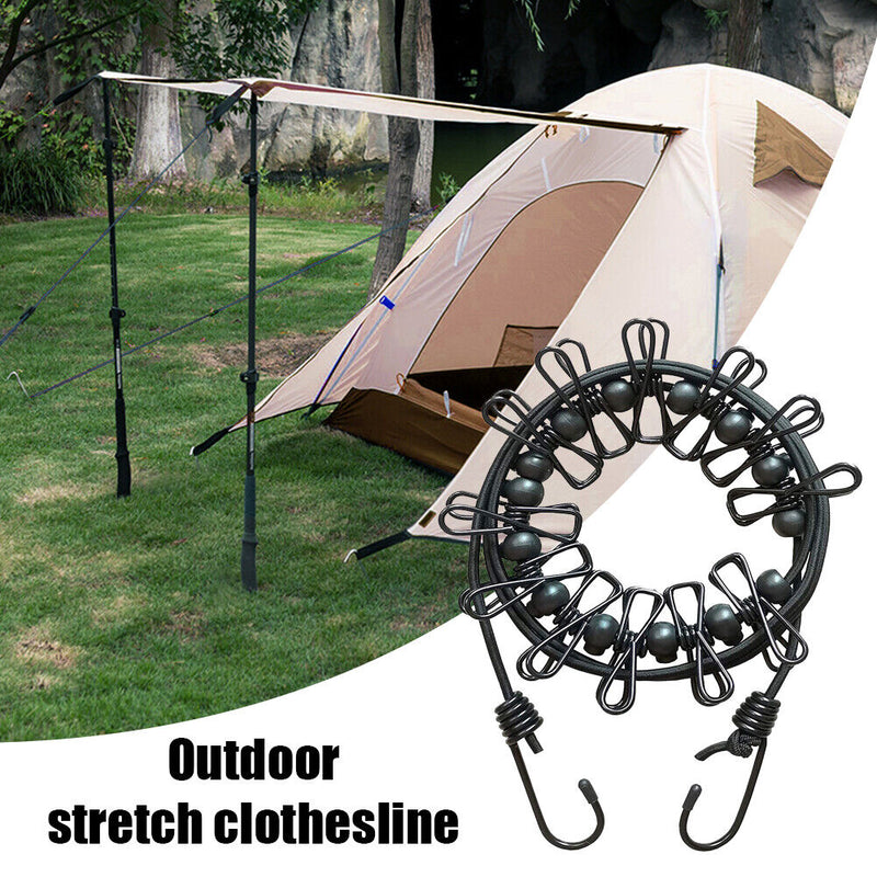 Portable Travel Clothesline for Home Camping Indoor Outdoor w/ Clothespin Hook