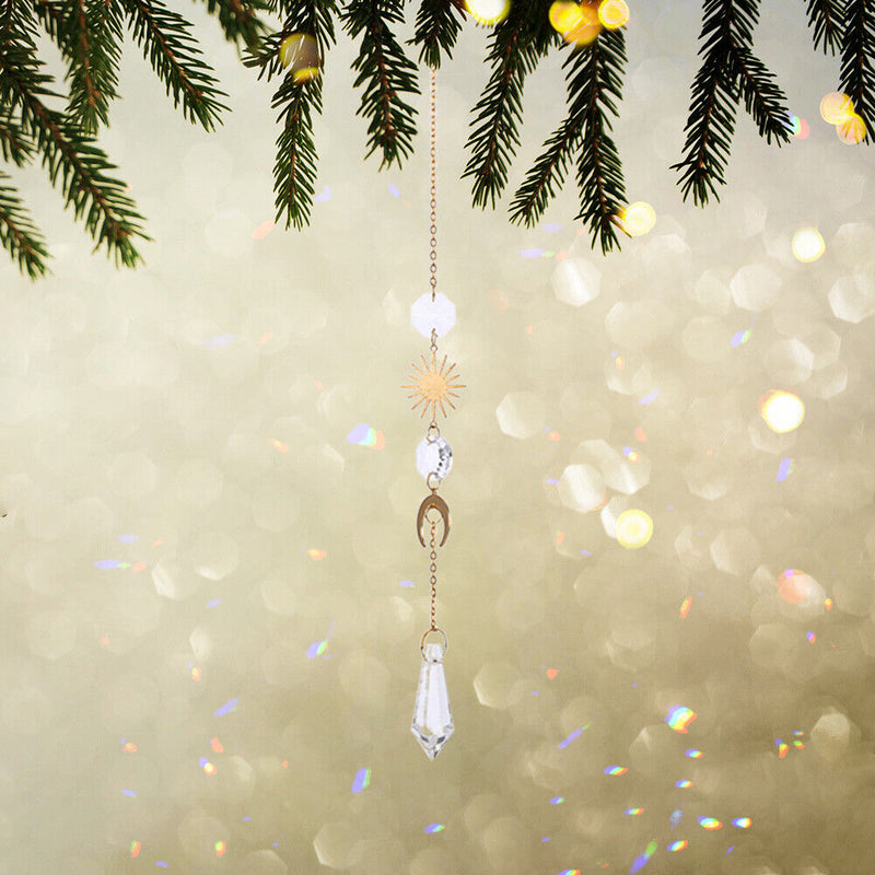 Crystal Sun Moon Hanging Meatal Pendant Home Car Decor (A)