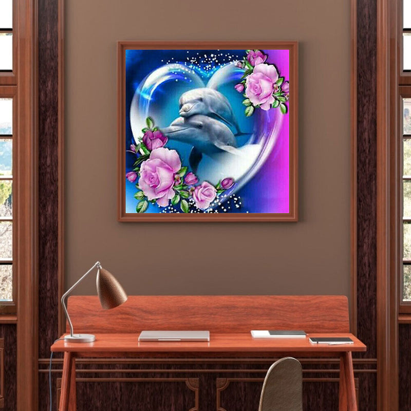 5D DIY Diamond Drawing Love Dolphin Kits Full Square Drill Wall Rhinestone Decor