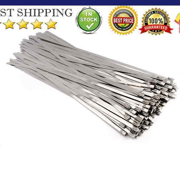 100PCS 4.6x300mm Stainless Steel Exhaust Wrap Coated Locking Cable Zip Ties
