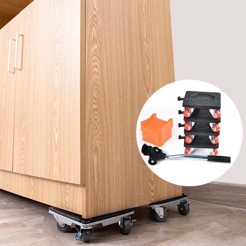 Household Transport Heavy Furniture Mover Wheeled Rollers Bar (Black)