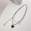 Gifts Heart Choker Double Layer Necklace Mosaic Love Pandent Clavicle Chain