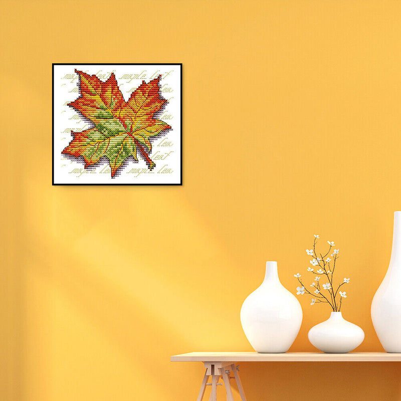 14CT Partial Cross Stitch Maple Leaf Counted DIY Kits Handmade Cotton Embroidery