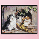 3 Strands Handmade Full Embroidery Cute Kittens Stamped Cross Stitch Home D