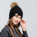 Autumn Winter Warm Knit Hat Korean Lovely Pompom Unisex Crochet Cap (Black)