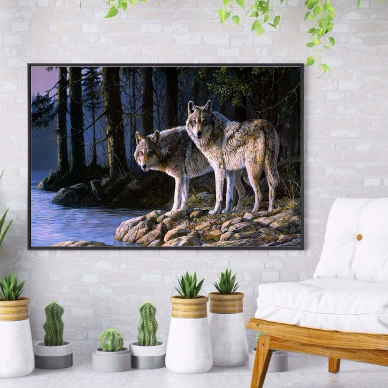 5D DIY Diamond Painting Kits Full Square Drill Forest Wolf Mosaic Wall Picture