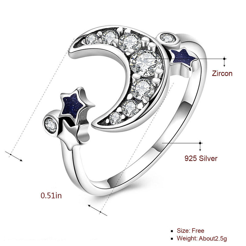 Exquisite Wedding Fasion Jewellery Woman Ring Adjustable Blue Star Moon Copper