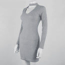Sexy Halter Knit Dress Elegant Bodycon Casual Sweater Dress (Gray)(M)