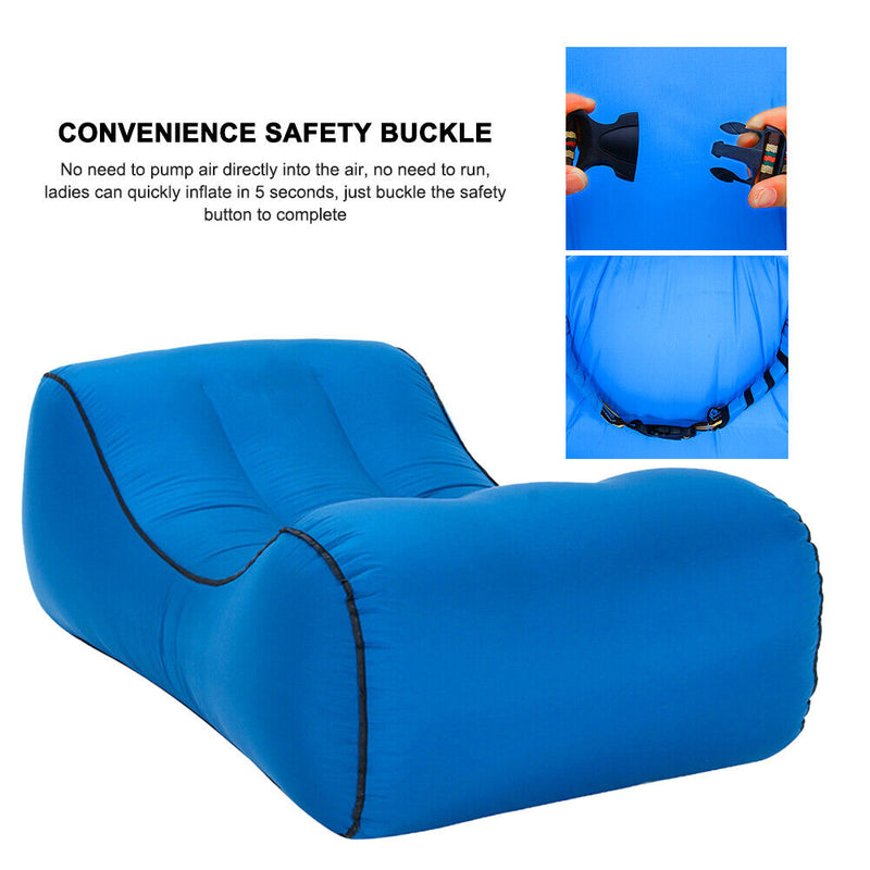 Waterproof Nylon Lazy Bag Inflatable Sofa Outdoor Air Bed (Navy Blue Small)