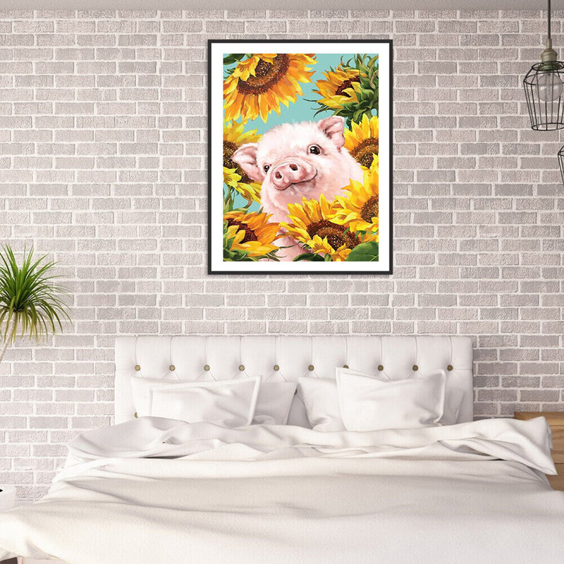 Sunflower Pig Oil Paint By Numbers Hand Painted Wall Art Craft Home Decorat