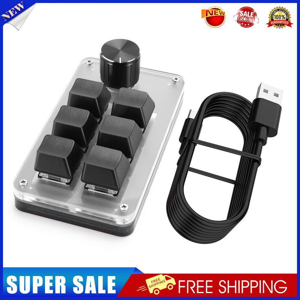Macro Keyboard 6 Key + 1 Knob Wired Programmable Mechanical Keypad (Black)