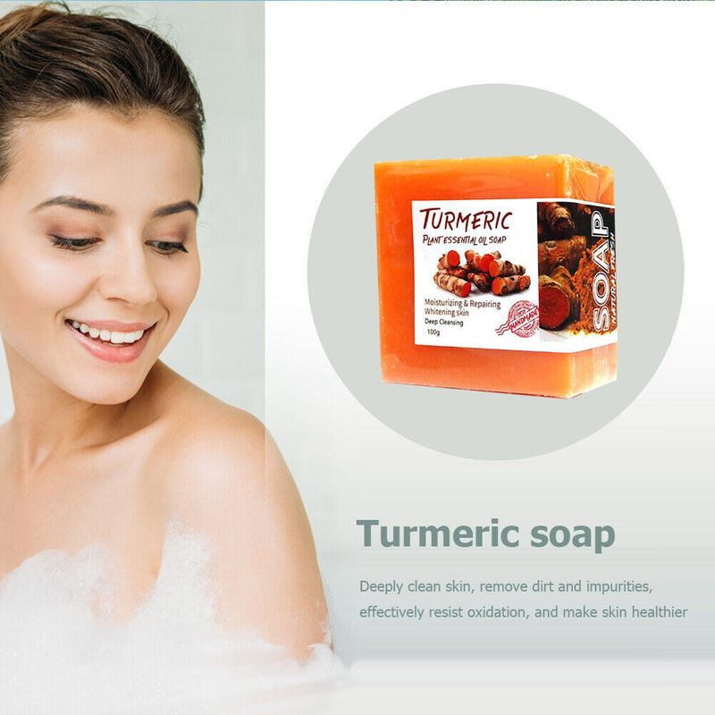 Turmeric Soap Face Cleansing Anti-Acne Skin Brighten Remove Dark Spot Whitening
