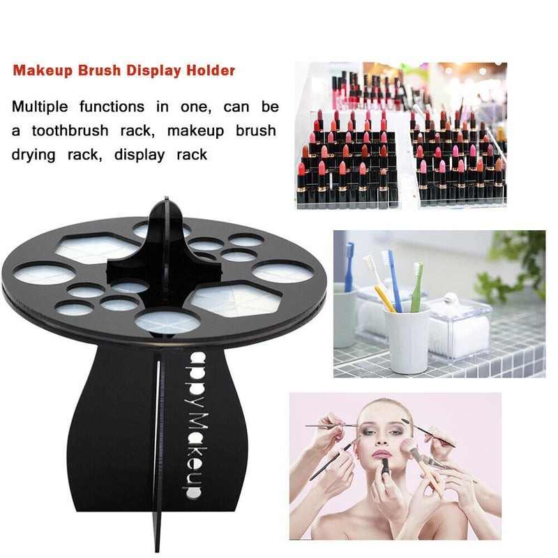 Acrylic Makeup Brush Drying Rack 14 Holes Detachable Brush Holder (Black) Newly