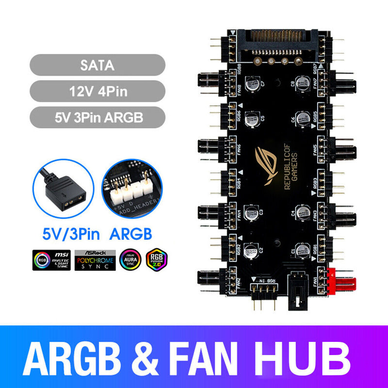 1 to 8 Multi Way Splitter RGB PWM Hub Speed Controller Adapter (5V 3Pin) Newly