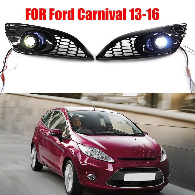 For Ford Fiesta JA8 13-17 White Lens Fog Lights Headlight Cover Hood Grill Kit