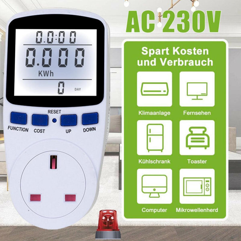 1*UK Plug Electricity Power Consumption Meter Energy Monitor Watt Kwh Analyzer~
