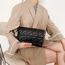 Pure Color Lattice Pattern PU Chain Shoulder Underarm Bag Women Flap Handbags