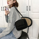 Retro Lamb Wool Pure Color Crossbody Bags Women Winter Shoulder Bag (Black)