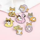 Clothes Lapel Pin Cartoon Badge Corgi's Happy Life Brooch Dog Enamel Pins