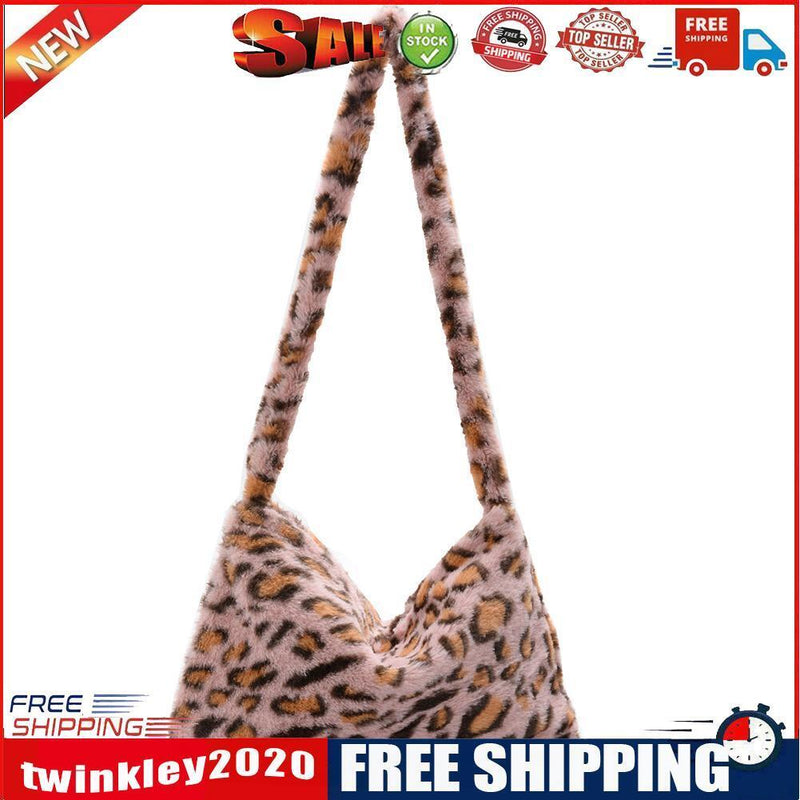 Animal Pattern Shoulder Underarm Bag Women Plush Top-handle Handbag (2)