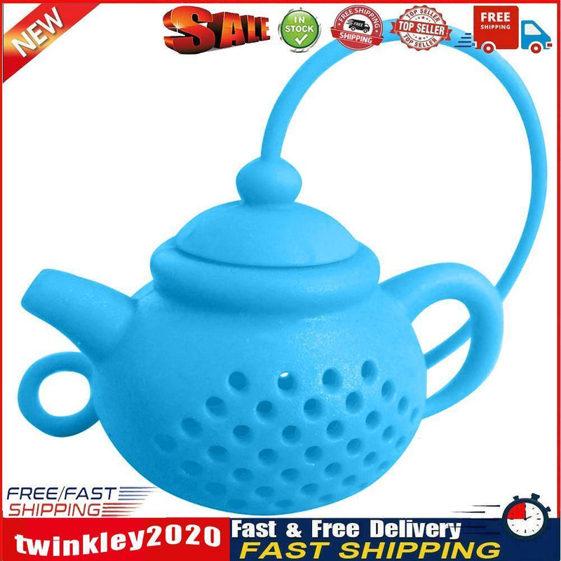 Teapot Shape Tea Bag Strainer Infuser Silicone Leaf Filter Diffuser (Blue) Newly