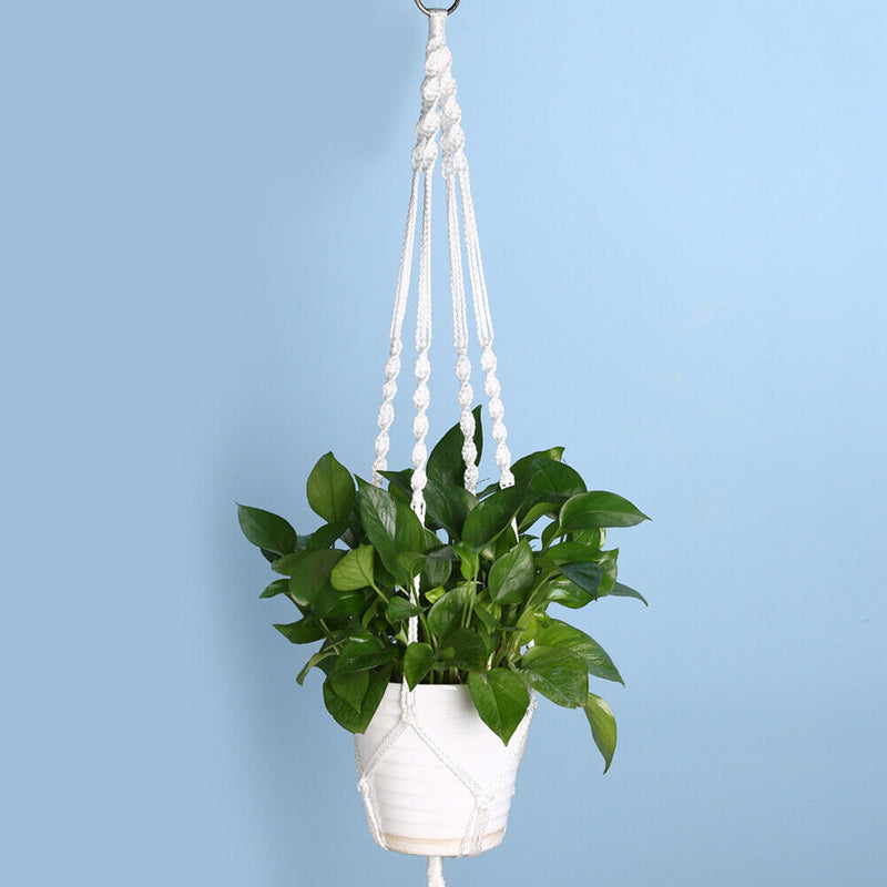 White Plant Hangering Basket Flowerpot Net Holder Gardenpot Lifting Rope