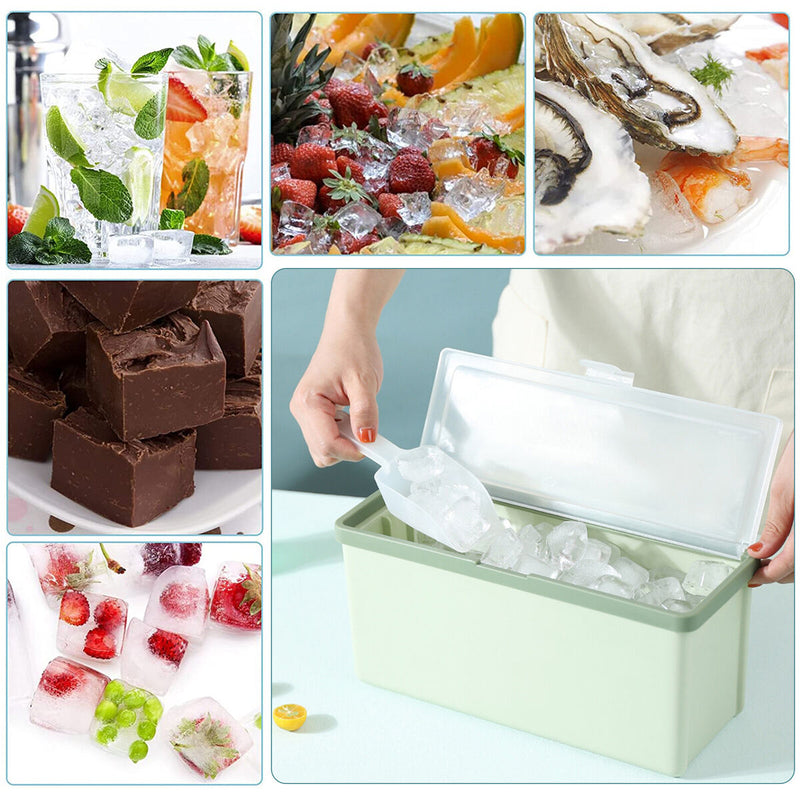 Ice Tray - Ice Cube Tray with Lid and Bin (3 Trays 1 Ice Bucket & Scoop)