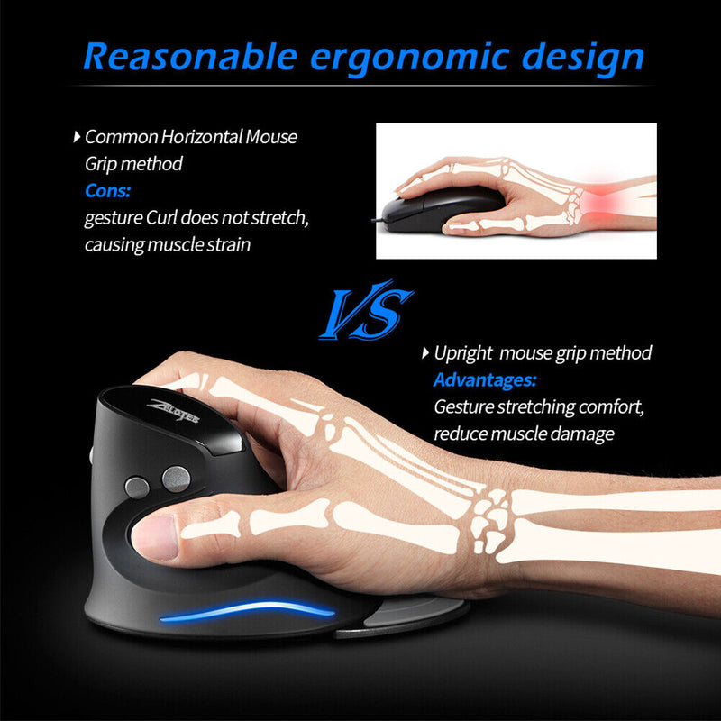 ZELOTES Gaming Mouse Upright Optical Mouse Wireless 6 Button Desktop Game Mouse