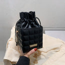 Fashion Women PU Checker Cube Shoulder Bag Solid Color Drawstring Crossbody Bags