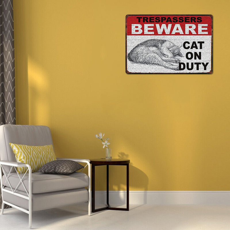 Beware Cat Retro Metal Plate Tin Sign Plaque Poster for Bar Club Cafe Arts