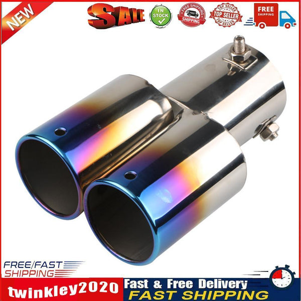 Dual Outlet Burnt Blue Car Exhaust Tip Stainless Steel Muffler Silencer Newly