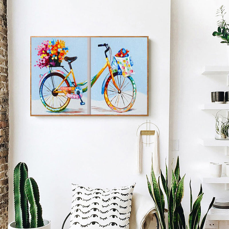 2 Panels Bike Oil Paint By Numbers Kits Canvas Drawing DIY Coloring Picture Art
