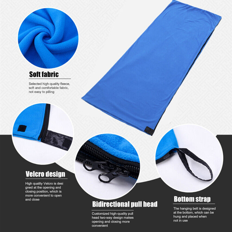 Portable Ultra-light Polar Fleece Sleeping Bag Liner Outdoor Warm (Blue) Newly