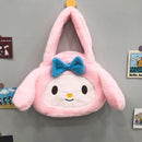 Women Lovely Plush Cartoon Rabbit Tote Bag Casual Purse Handbags (Black S)