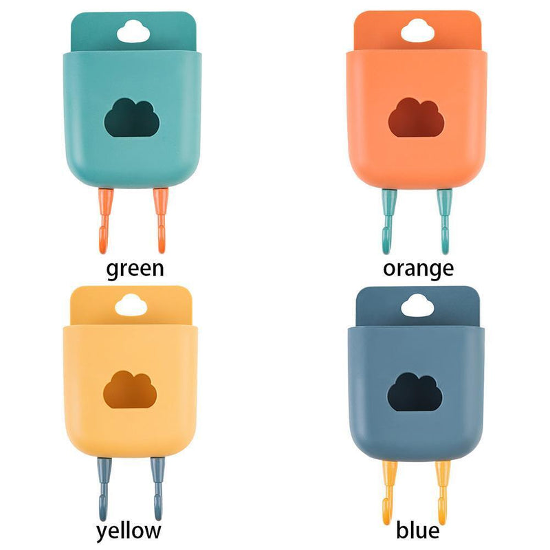 Phone Wall Mounted Holder Detachable Hook Plug Charging Organizer (Green)