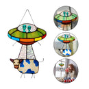Alien and Cow Stained Glass Suncatcher Window Panel Home Hanging Pendants~
