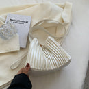 Fashion Pleated Crossbody Handbags PU Leather Women Solid Bucket Shoulder Bags
