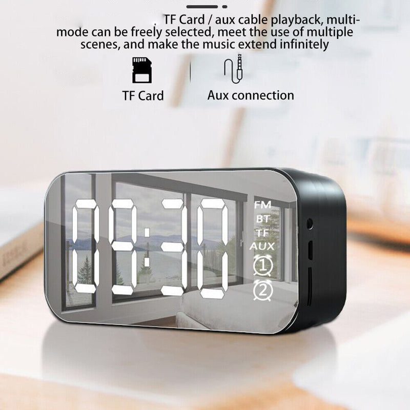 Bluetooth-Compatible Speaker Wireless Desk HiFi Music Alarm Clock (Black)