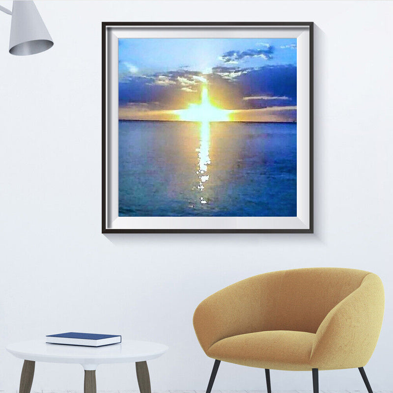 5D DIY Diamond Painting Lake Sunrise Full Drill Rhinestone Mosaic Art Picture