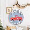 Wooden Christmas Car Home Round Hanging Door Plate w/ Replaceable Accessories/