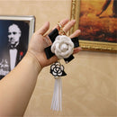 Leather PU Keychain Camellia Bag Pendant Tassel Car Key Ring For Women|Girls