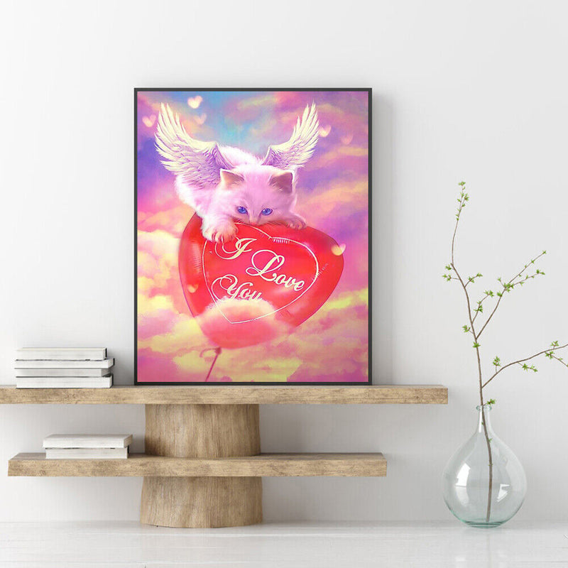 Handmade Angel Cat Heart 5D DIY Full Round Drill Drawing Kit Diamond Painting