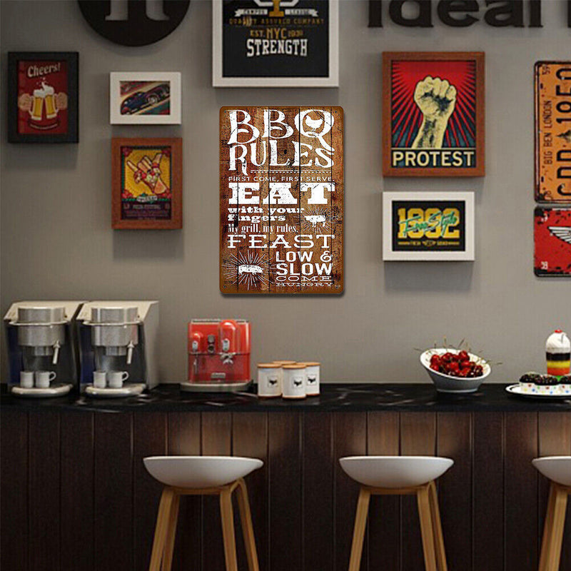 BBQ Plate Metal Tin Sign Retro Plaque for Bar Pub Wall Poster Art (C)