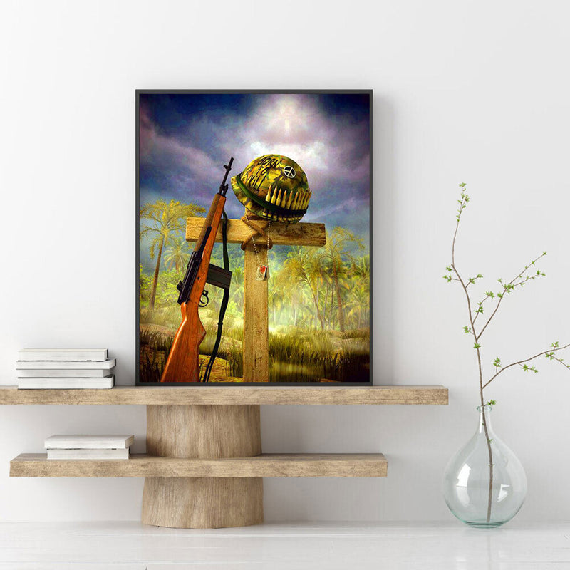 Helmet on Cross Oil Paint By Numbers Kits DIY Canvas Wall Art Picture Home